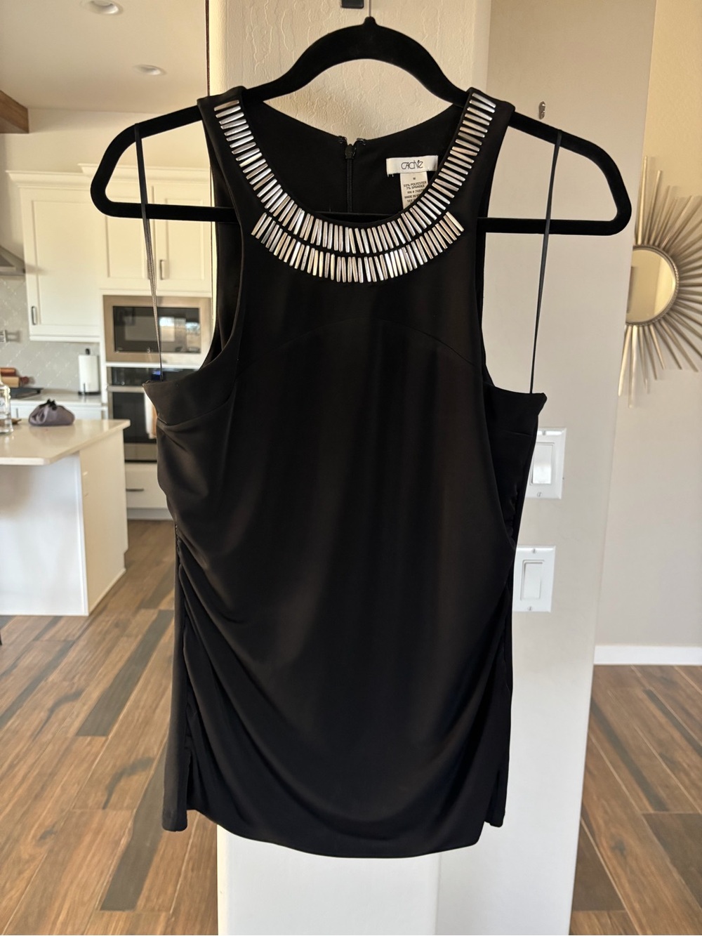 Cache Black Sleeveless Tank with Silver Embellished Neckline